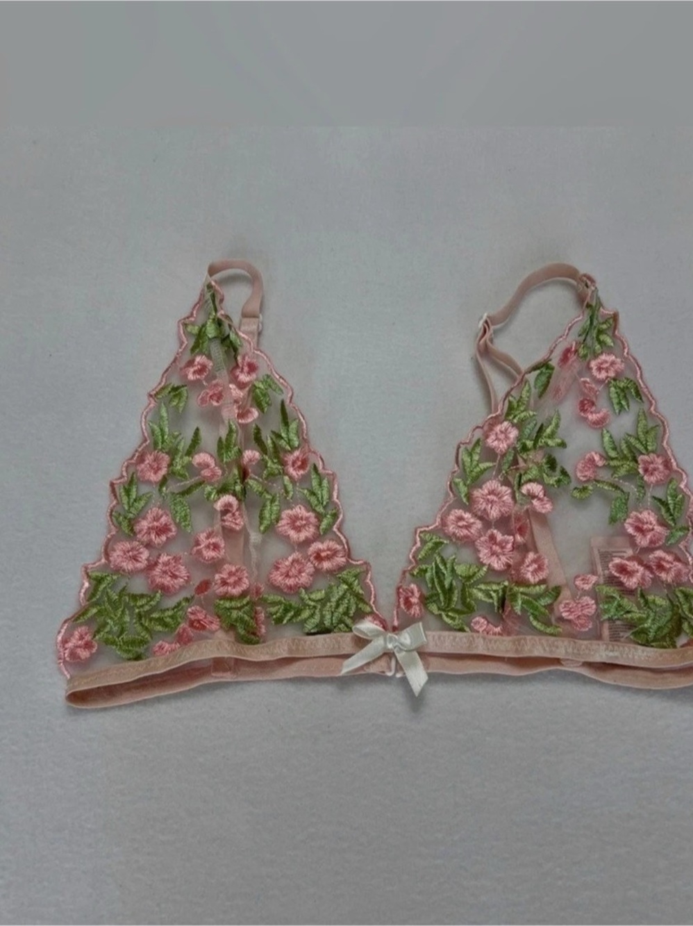 Leg Avenue Floral Embroidered Bra in Pink & Green Like New